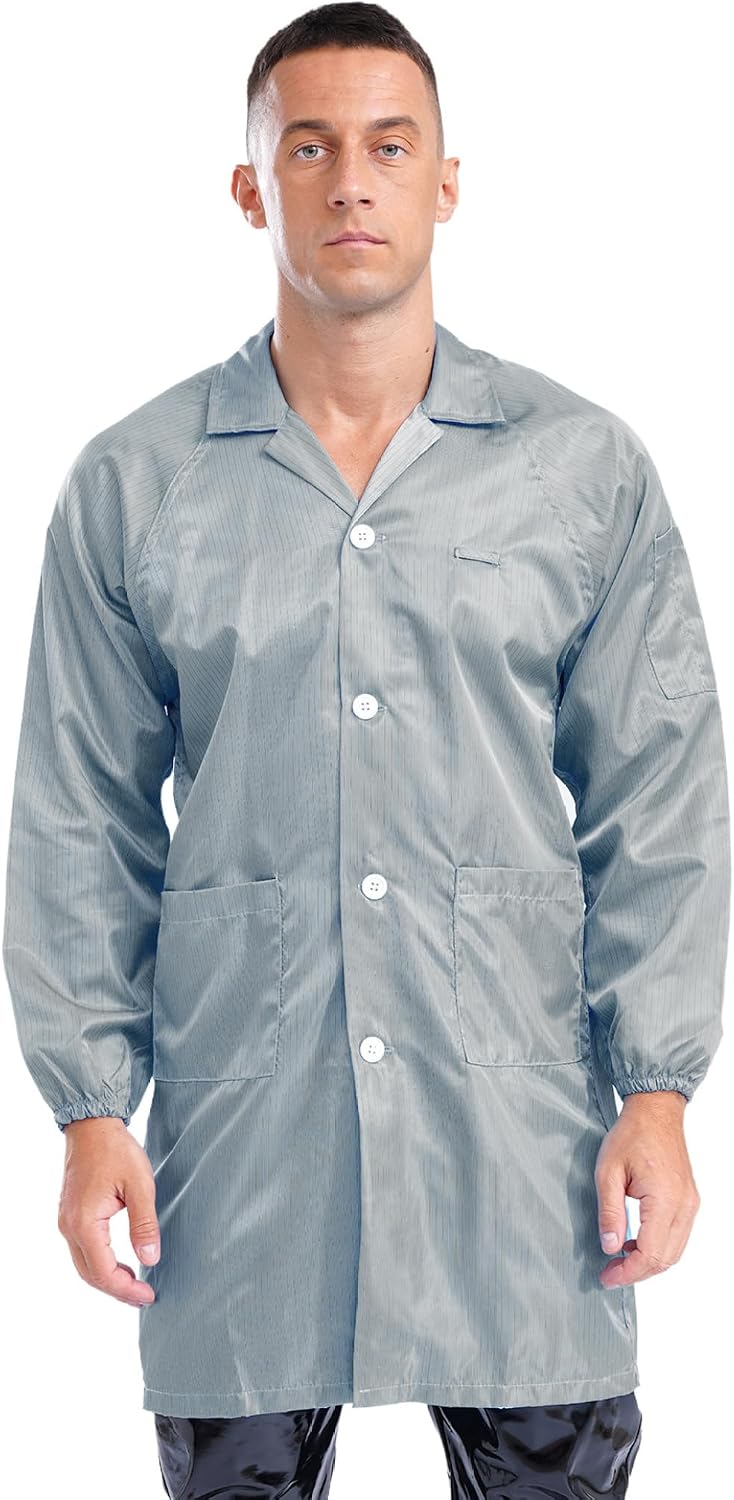Men's Unisex Wear Resistant Dustproof Work Coat Overall Lapel Collar Anti-static Lab Coat