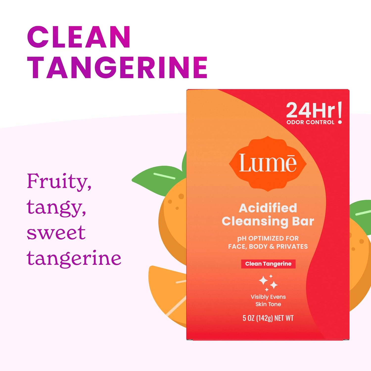 Lume Acidified Body Cleansing Bar - 24 Hour Odor Control - Removes Odor Better Than Soap - Moisturizing - No SLS or Parabens - OB/GYN Developed - 8.5 Ounce, 3 Pack (Tangerine, Lavender, & Unscented) - Image 6
