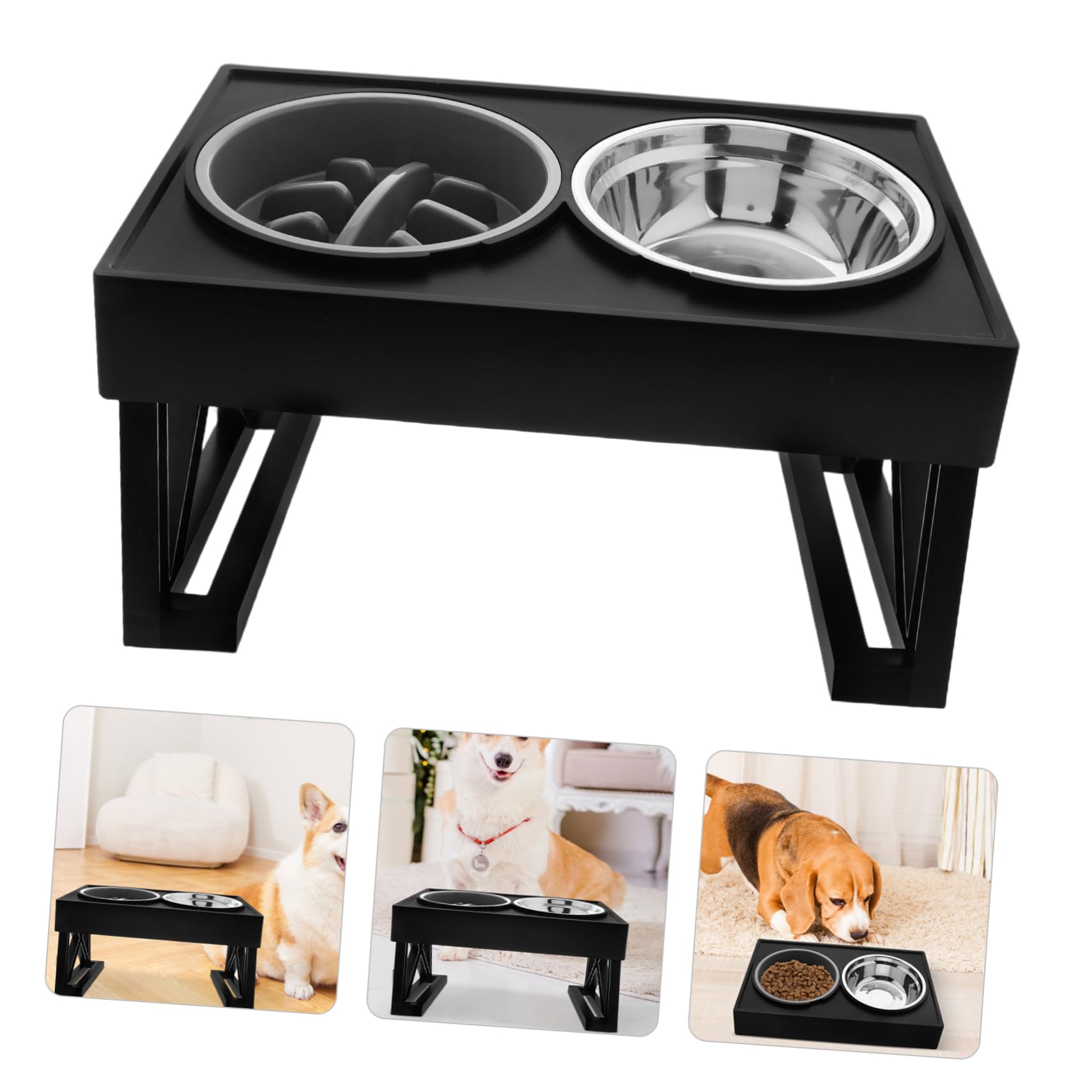 Gamelle Surélevée Double Bol Anti-glouton, pour Chats et Chiens | Acier Inoxydable et Abs, Usage Eau et Nourriture, Format Voyage, Intérieur et Extérieur, Deux Bols