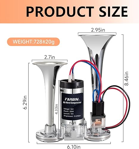Vista 26 de FARBIN Bocina de aire para camión Bocina de tren para coche ruidoso bocina de coche con botón Bocinas de camión con compresor 12 V Airhorns Bocinas