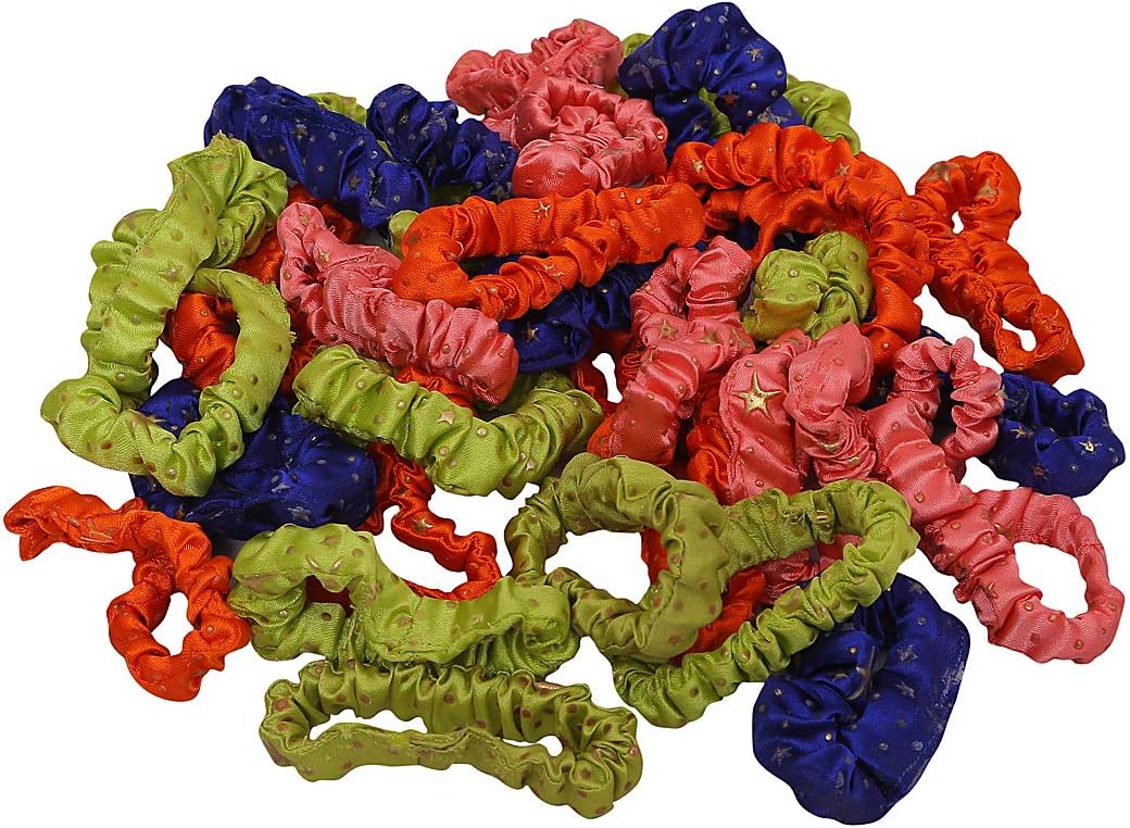 Nnr™ Girls Satin Hair Scrunchies Rubber Bands_Hair Tie_Star Print_Pack Of 20 Pcs Multicolor