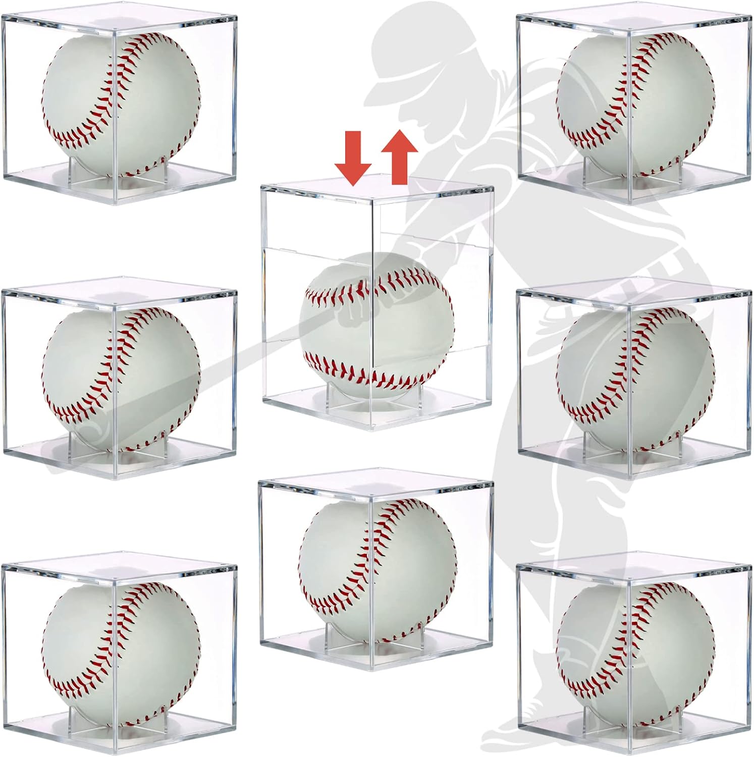 8 Pack Baseball Box Baseball Display Case, Autograph Display Box Baseball Case with UV Resistant, Fits Official Size Ball, Prevents UV Rays from Changing The Ball or Autograph Color, Clear Viewing