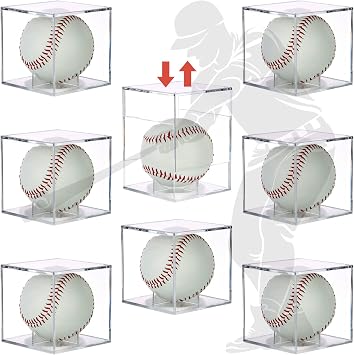 8-Pack UV Protected Clear Acrylic Baseball Display Case, Fit Official Size