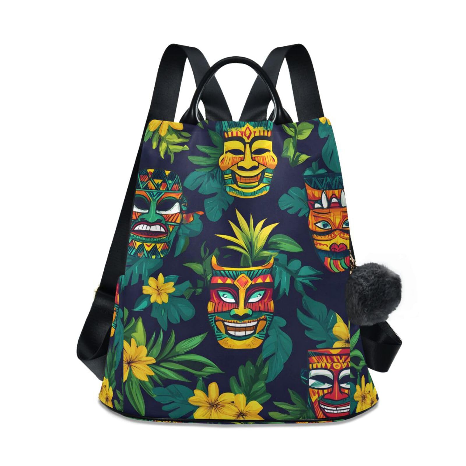 Tropical Flowers Totem Masks Backpack for Women Anti Theft Large Fashion Travel Shoulder Bag Purse Rucksack Lightweight
