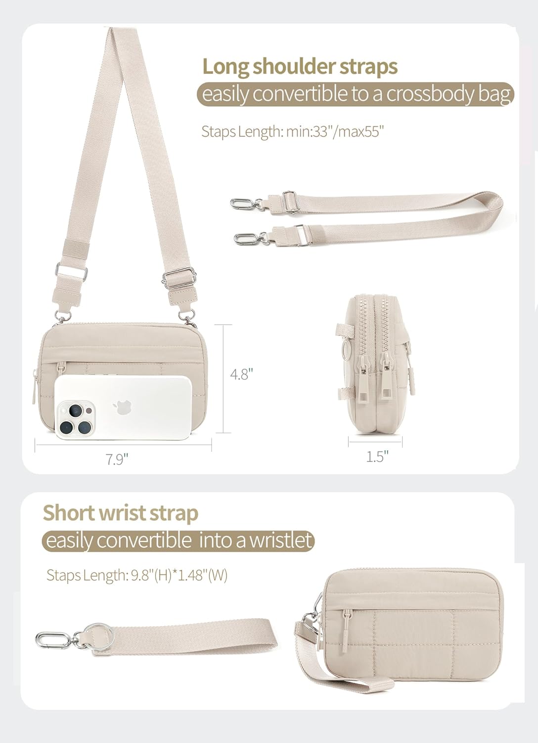 Small Crossbody Bags for Women Nylon Quilted Wristlet RFID Wallets with 4 Zipper Carry All Purse Credit Card Holder - Image 3