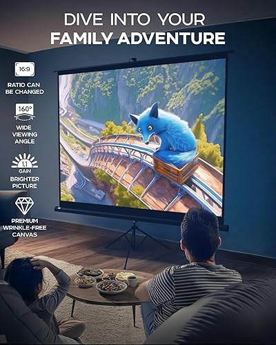 Miniatura 2 de PropVue Pantalla de proyector con soporte de 100 pulgadas, pantalla de proyección para interiores y exteriores para presentaciones de películas u