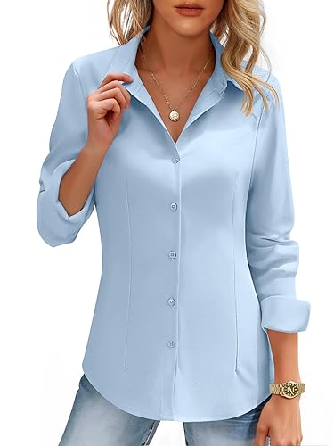 HOTOUCH Women's Button Down Shirts Long Sleeve Dress Shirt Slim