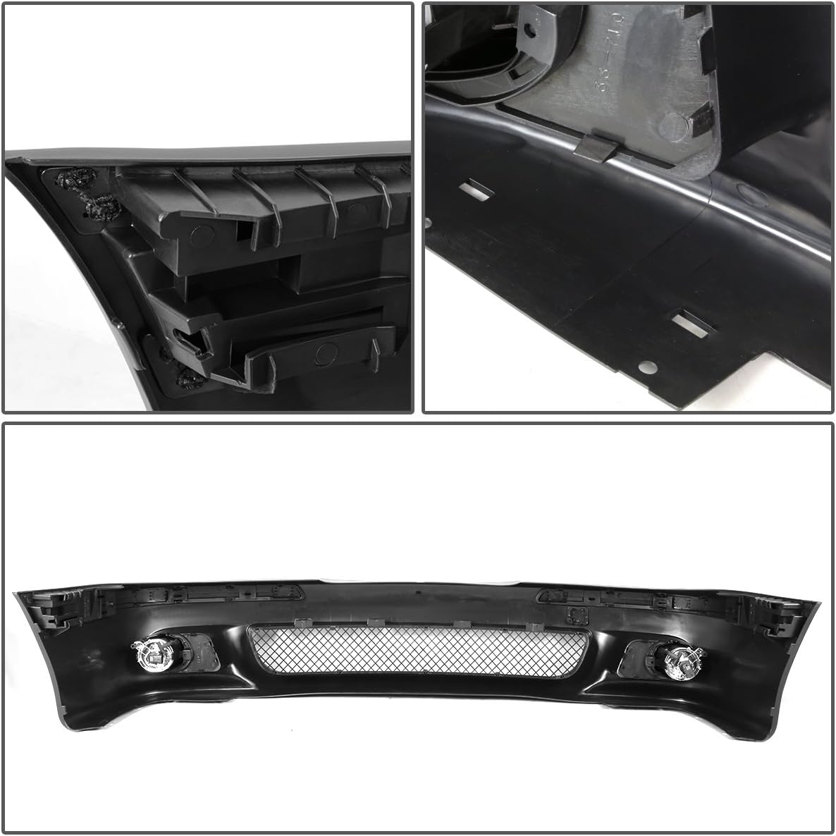 Auto Dynasty Compatible with BMW E39 5-Series Unpainted ABS M5 Style Front Bumper + Mesh Grille + Fog Light