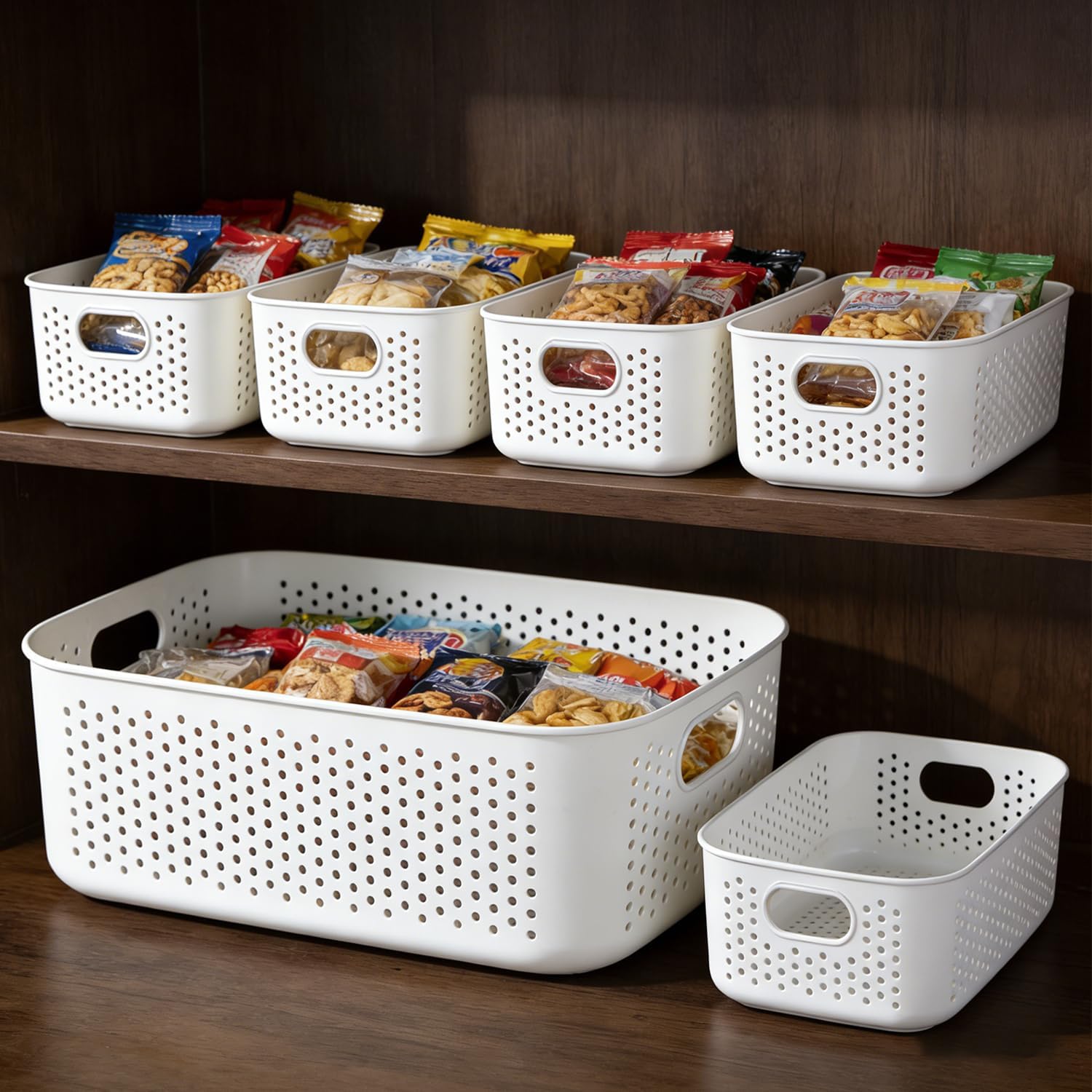 LivLab Mker Food Storage Container Sets BPA-Free Plastic Stackable Shelf Baskets for Kitchen Pantry Organization, Fruits, Vegetable, Snacks