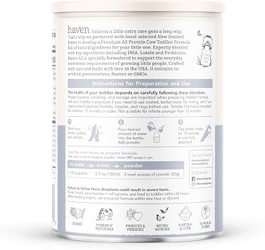 Haven A2 Cow, Goat & Oat Toddler Formula, Milk Powder for Toddlers With Probiotics, Prebiotics, Lutein and Omega 3 Dha, Easy Digestion Formula, Non GMO, American Made, 14.1 Oz each