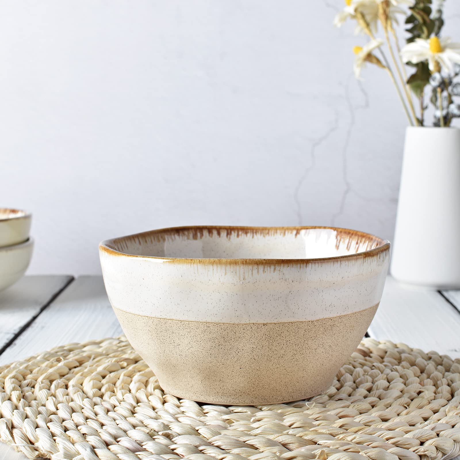Bosmarlin Ceramiczna miska do zupy, zestaw 4 sztuk, 800 ml, miska na płatki owsiane, nadaje się do zmywarki i kuchenki mikrofalowej (beżowa, 15 cm)