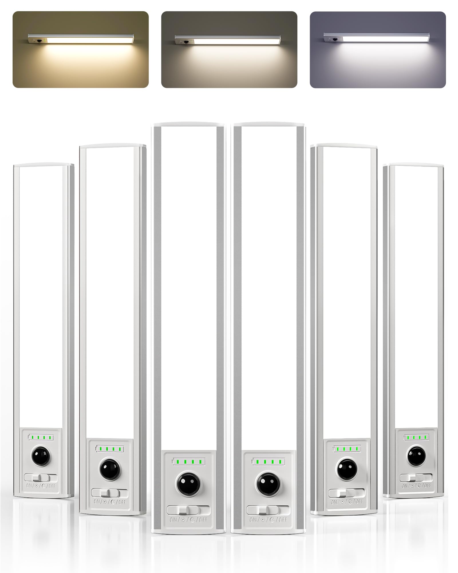 EZVALO Under Cabinet Lights for Kitchen, 80 LED Rechargeable Motion Sensor Light Indoor, 6 Pack Wireless Closet Lights with Battery Indicator, 3 Color Temps Dimmable Under Counter Lights (10 inch)
