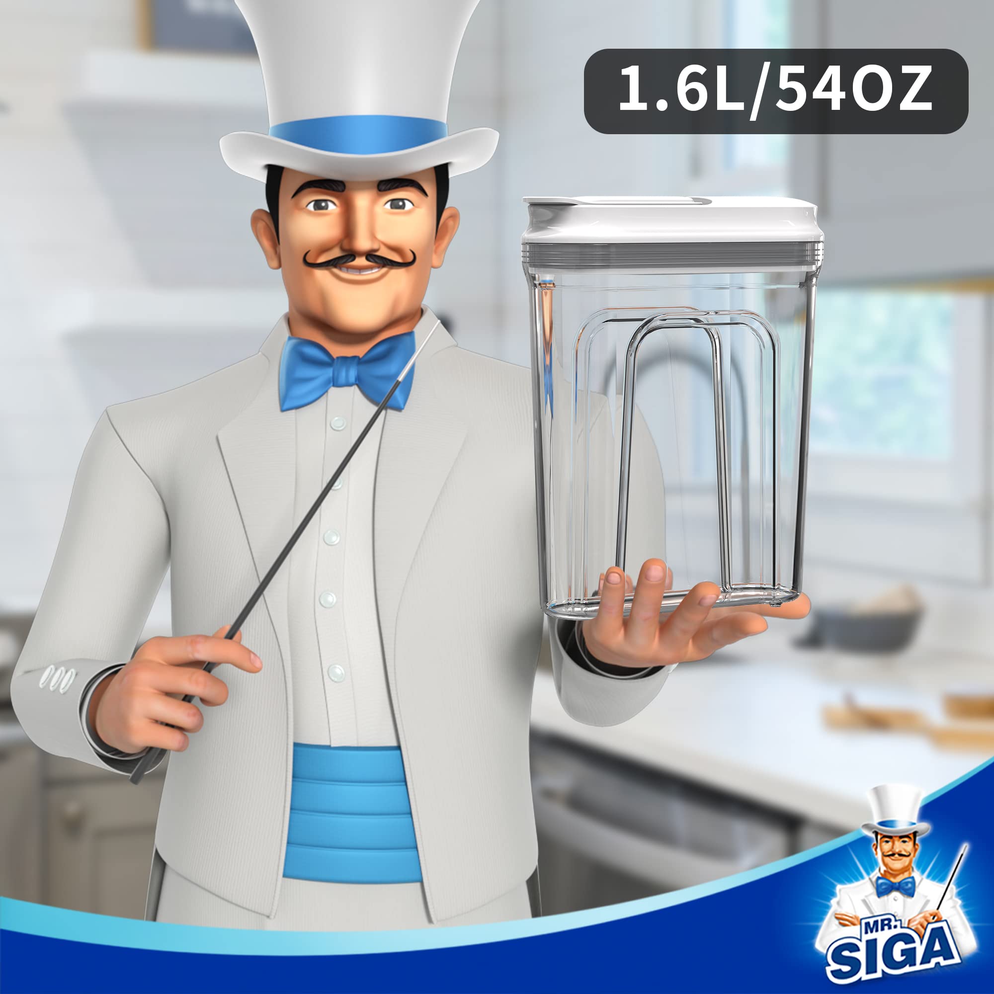 MR.SIGA 2 Pack Airtight Cereal Dispenser Set, Cereal Containers Storage Dispenser, BPA Free, 1.6 L / 54oz, Large, White