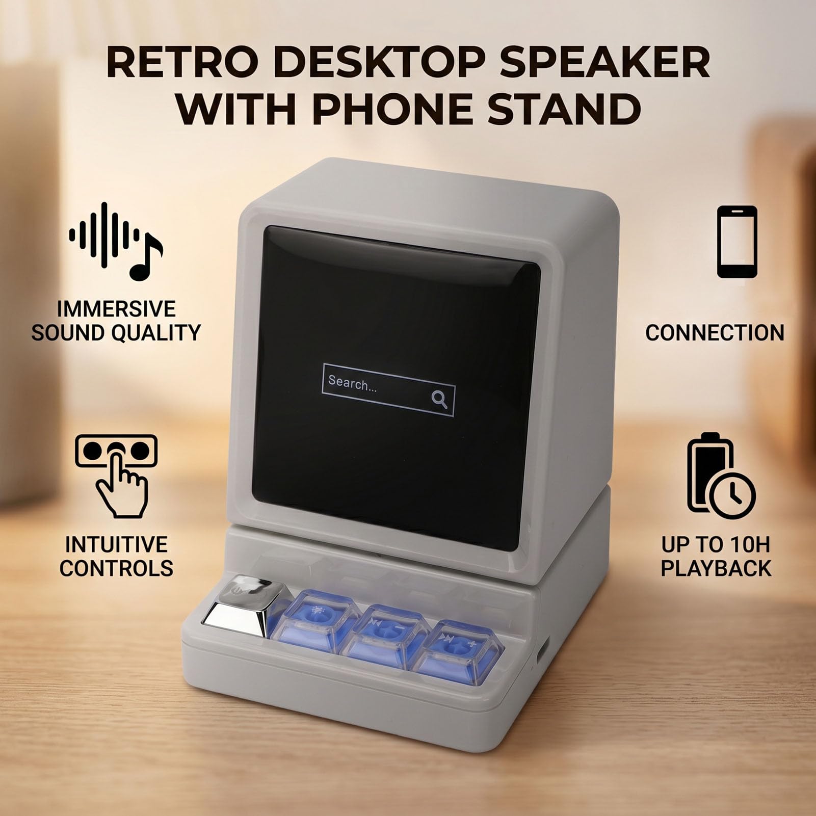 Tonysa Altoparlante Bluetooth Portatile a Forma di Computer, Wireless, retrò, da Scrivania, con Bluetooth 5.3, 10 Ore di Riproduzione, Ricarica Rapida Tramite, Ideale per Casa,