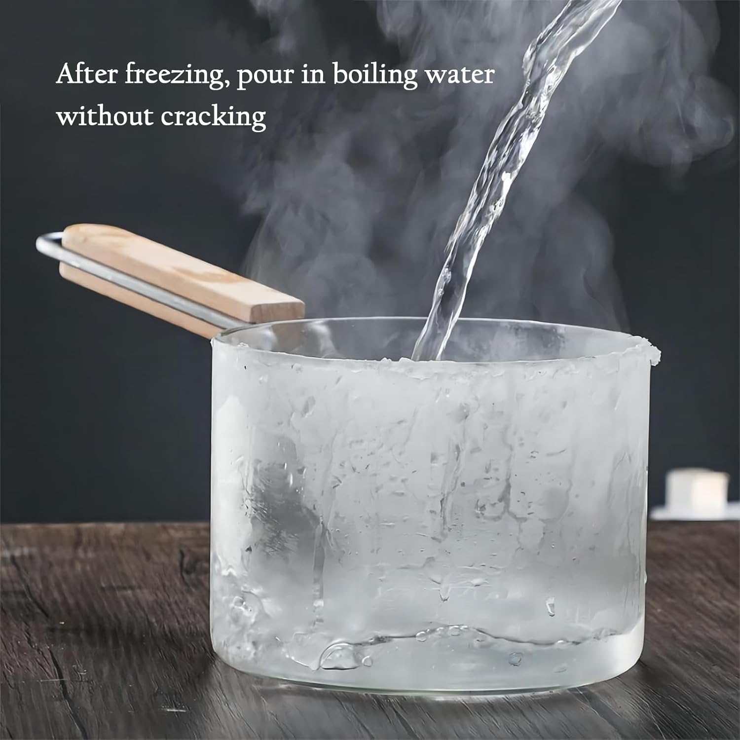 Glass Pots for Cooking with Lid, Glass Saucepan Cooking Pot Glass Simmer Pot with Wooden Handle, Heat Resistant Borosilicate Glass Cooking Pot for Pasta Noodle Milk Salad Food,2L