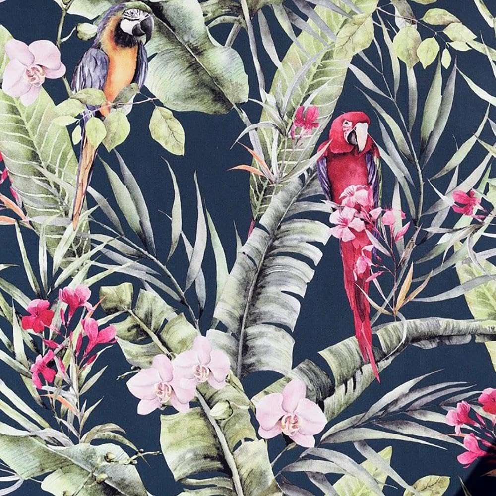 Pretty Polly Wallpaper Tropical Navy Parrot Floral Jungle Pink Vinyl