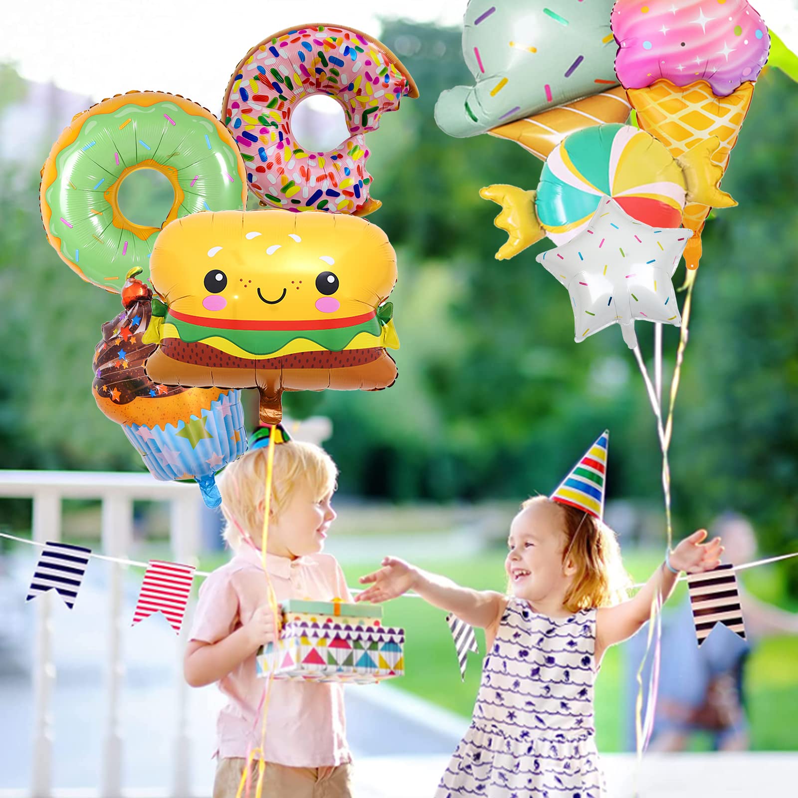 Eiscreme Folienballon-Set (5 Stück) – Riesige Heliumballons Für 4. Geburtstag, Sommer-Party, Inkl. Zahl 4, Sternen & Candy