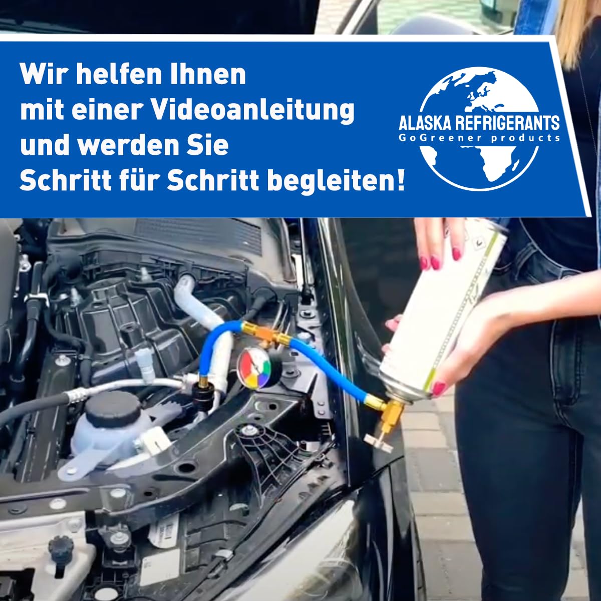 Double Kit – 3in1 Alaska Refrigerants R134a Ersatzkältemittel mit PAG 100 Öl und Dichtmittel + Schlauch & Manometer