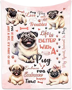 Pug Blanket, Pug Lovers Gift, Cute Soft Throw Gifts for Girls Boys Women, Cozy Flannel Throw Blankets for Couch Sofa, 30"x40"
