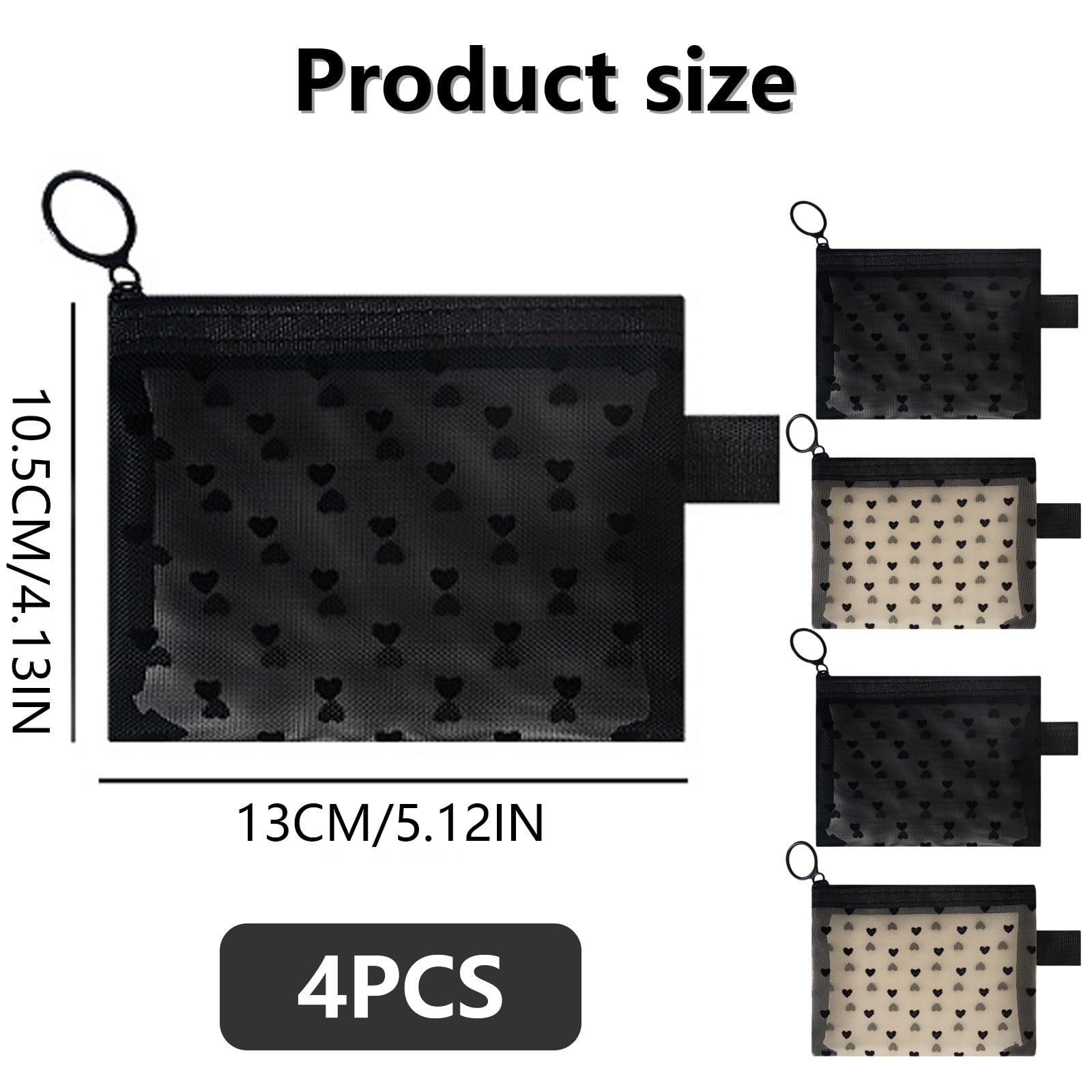4Pcs Mini Mesh Makeup Bags, Heart Print Clear Zipper Pouch for Lipstick and Toiletries Organizer Holiday Travel Essentials - Image 2
