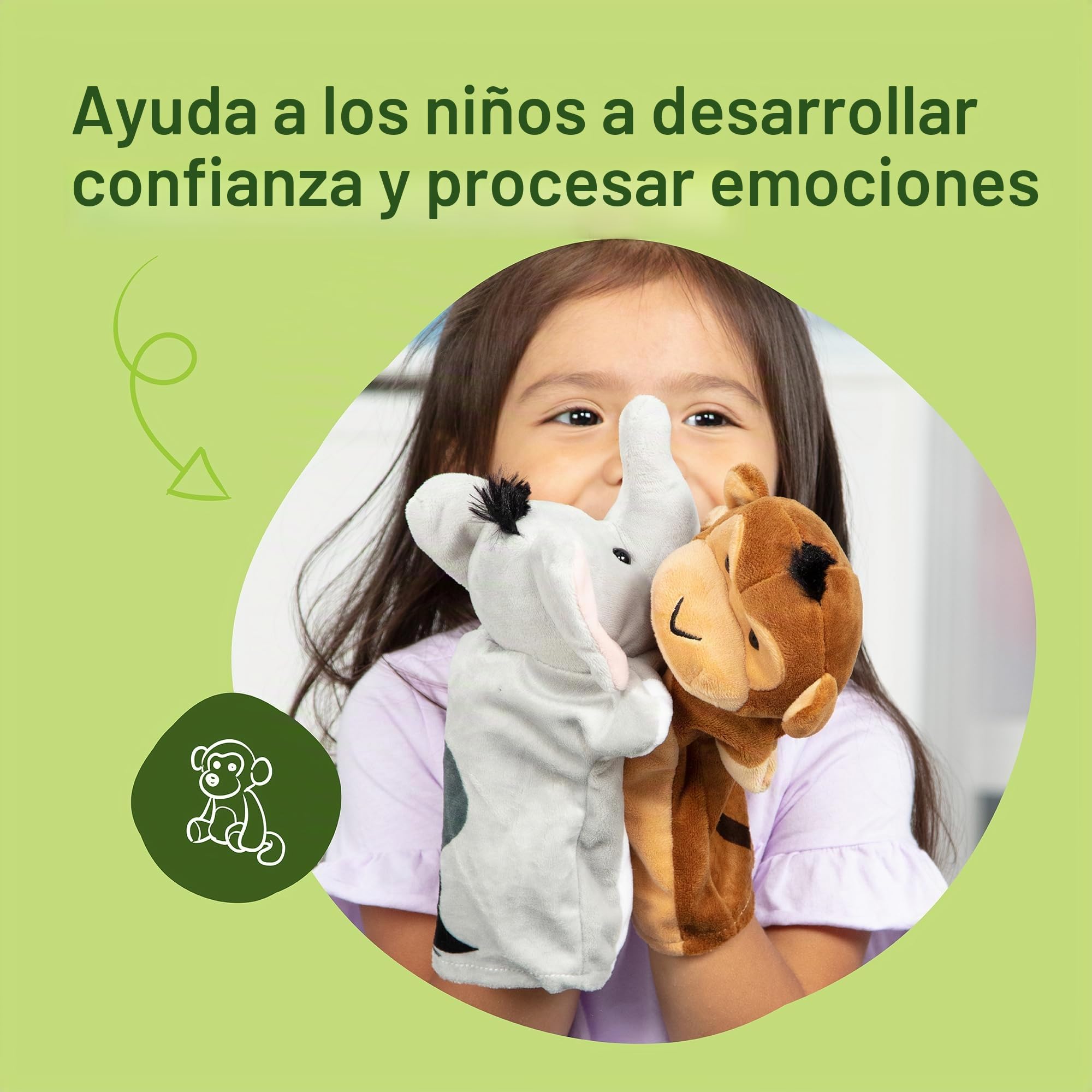 MELISSA & DOUG - Marionetas de Mano Amigos del Safari: 6 Peluches de Mano de Jirafa, Elefante, Zebra, Mono, y Más, 6073171, Juguetes Niños 2 Años, Regalo Niño 2 años +, Juegos Niños 2 Años +