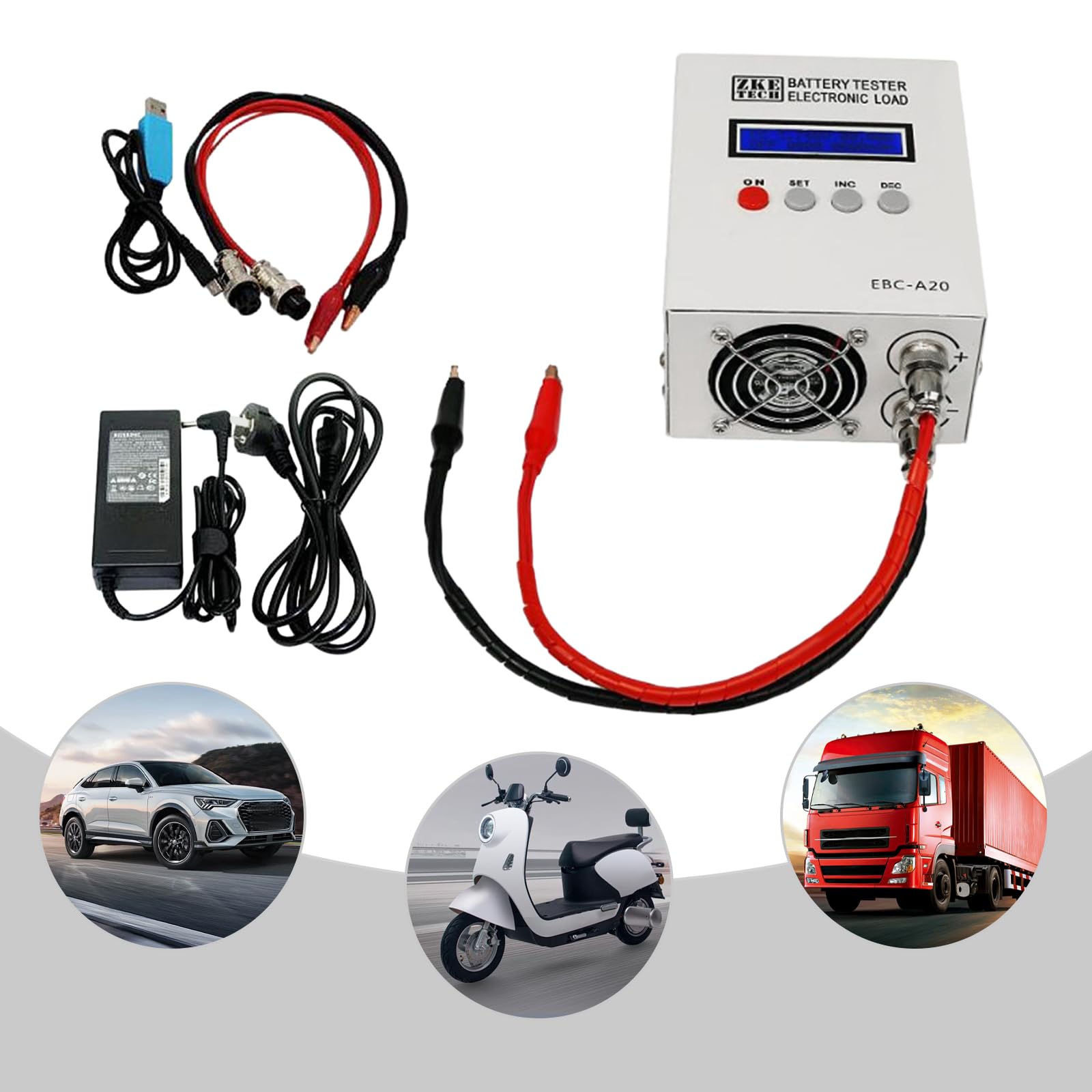 Batteria al litio elettronica professionale ad alta efficienza, tester di capacità della batteria con 20 A, carica 5 A, 3 modalità per batterie agli ioni di litio Pb, display Lcd e collegamento Pc