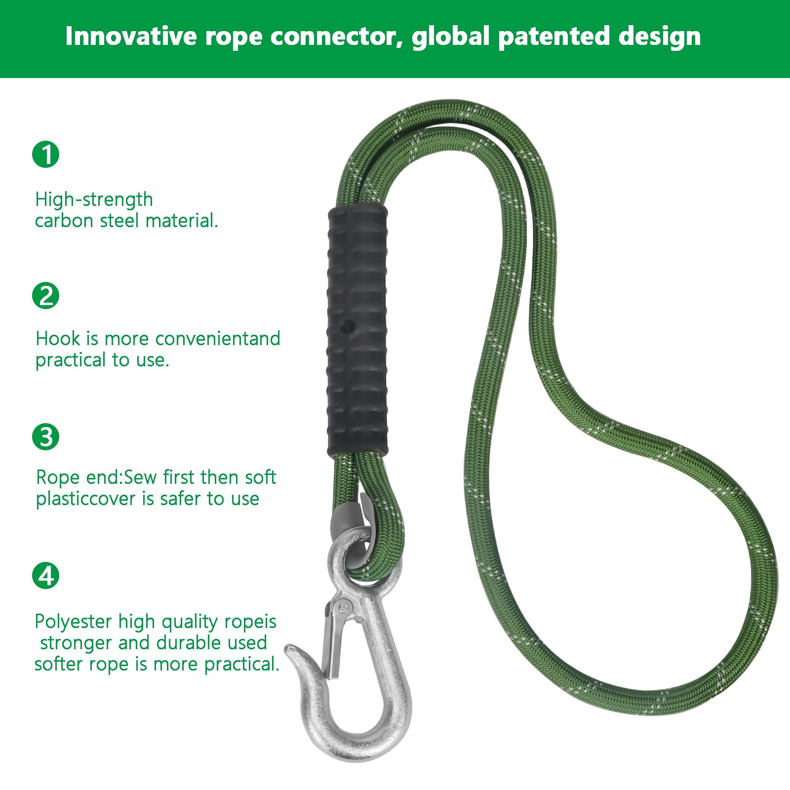 Corde de hamac extérieure 1M Charge maximale 450kg, Accessoire de suspension avec crochets pour hamac balançoire Yoga, Vert