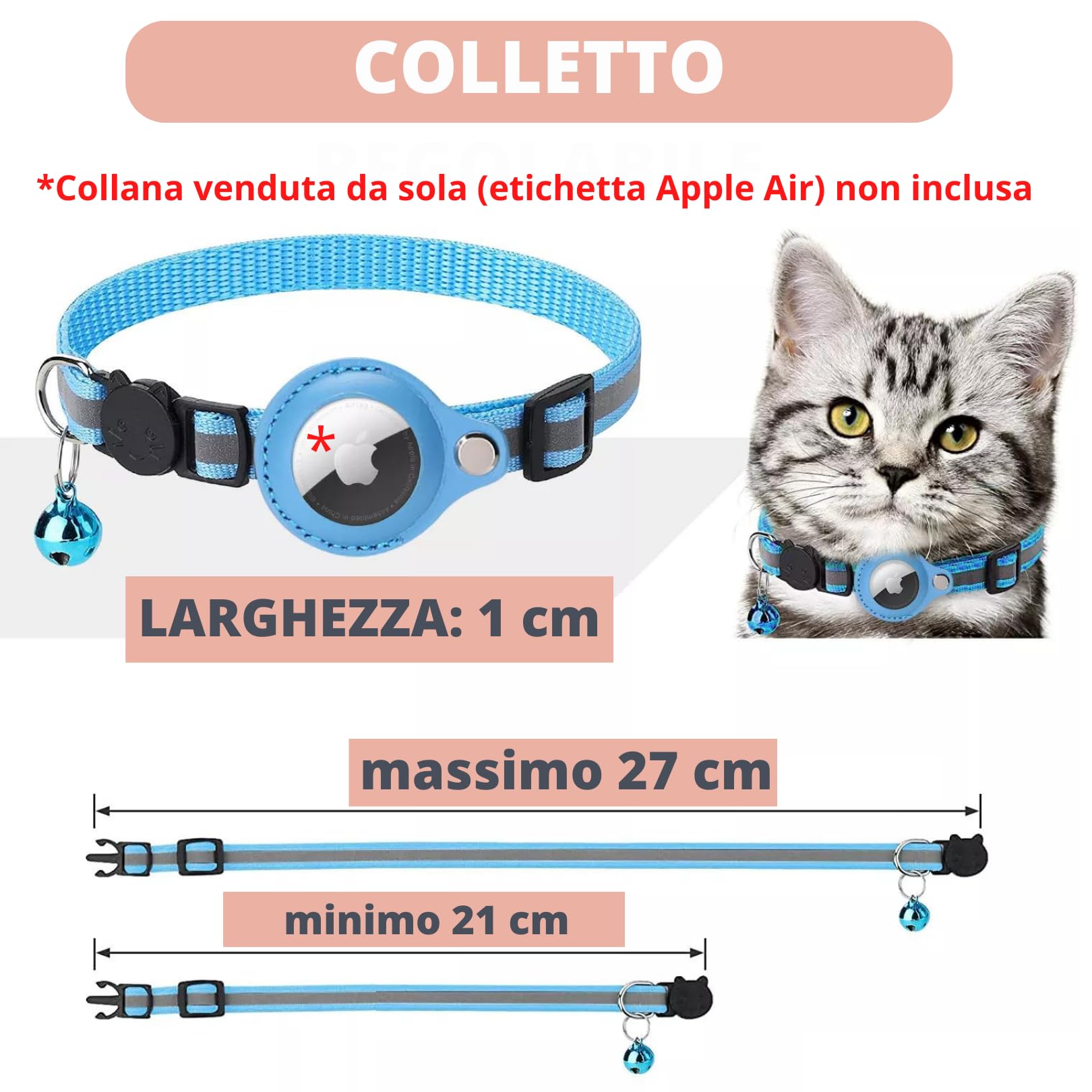 Croc-Cat® Collare Gatto, Compatibile AirTag Apple, Localizza il Tuo Gatto, Leggero & Confortevole, Sicurezza Massima, GPS Air Tag Non Incluso