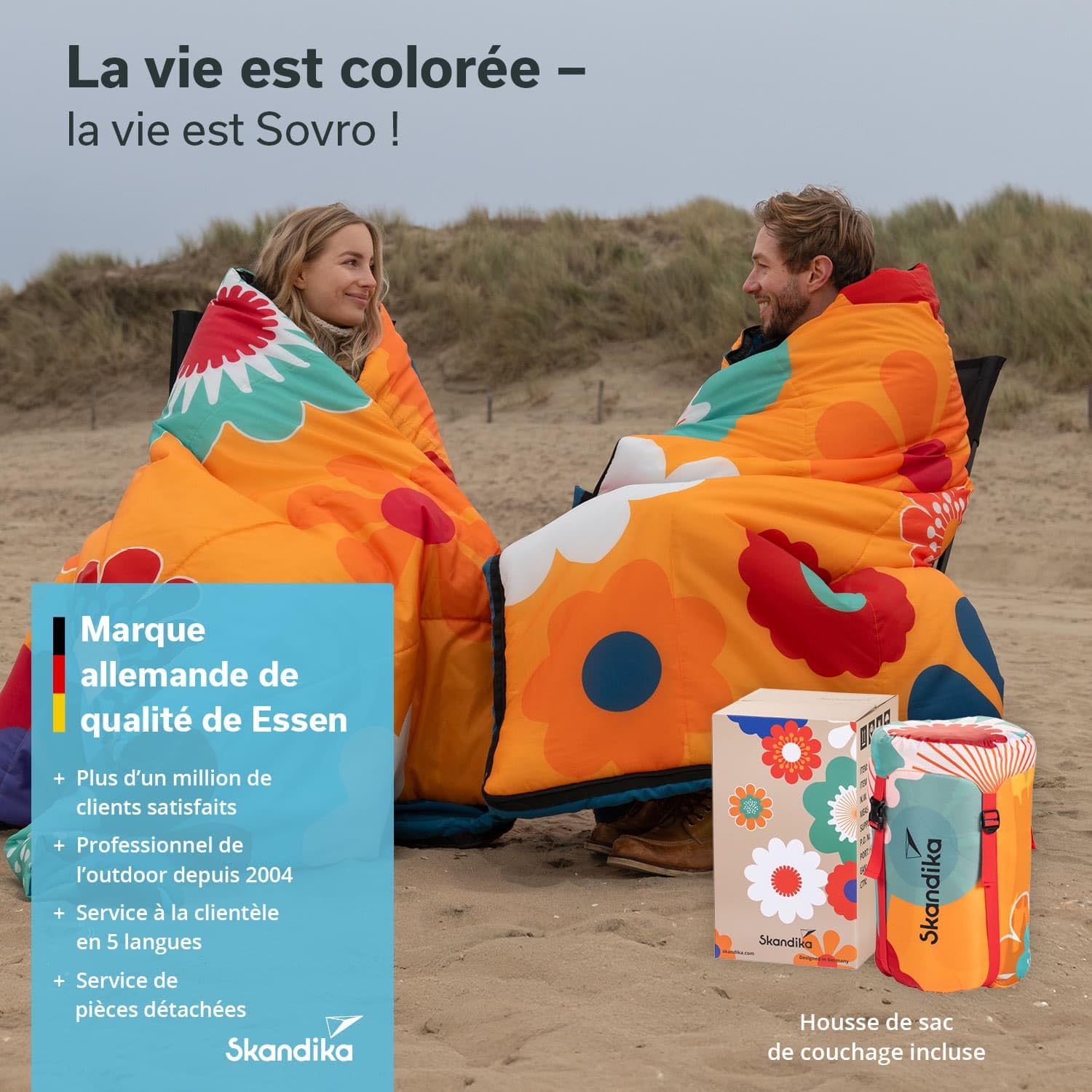 Skandika Sac de Couchage Sovro | Sac de Couchage rectangulaire pour Adultes, 3 Saisons, utilisable comme Sac de Couchage Double, Sacs de Couchage de Camping avec Oreiller