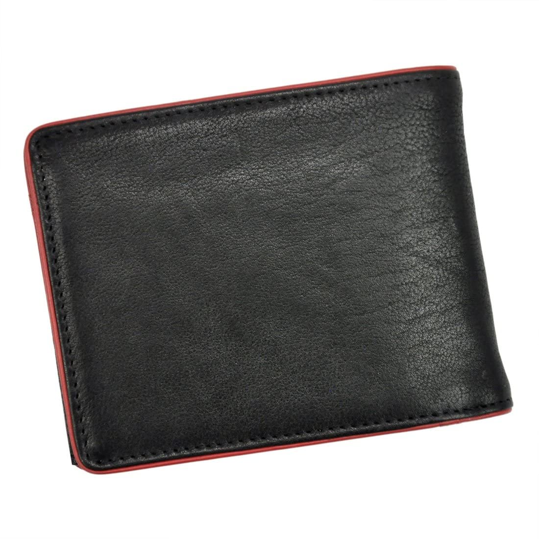 Pierre Cardin TUMBLE 324 Klasyczny portfel męski Pełnoziarnisty Skórzany przegródka na banknoty 6 miejsc na karty Kieszeń na monety 12,5 x 9,5 x 2 cm Poziome czarno-czerwone wykończenia