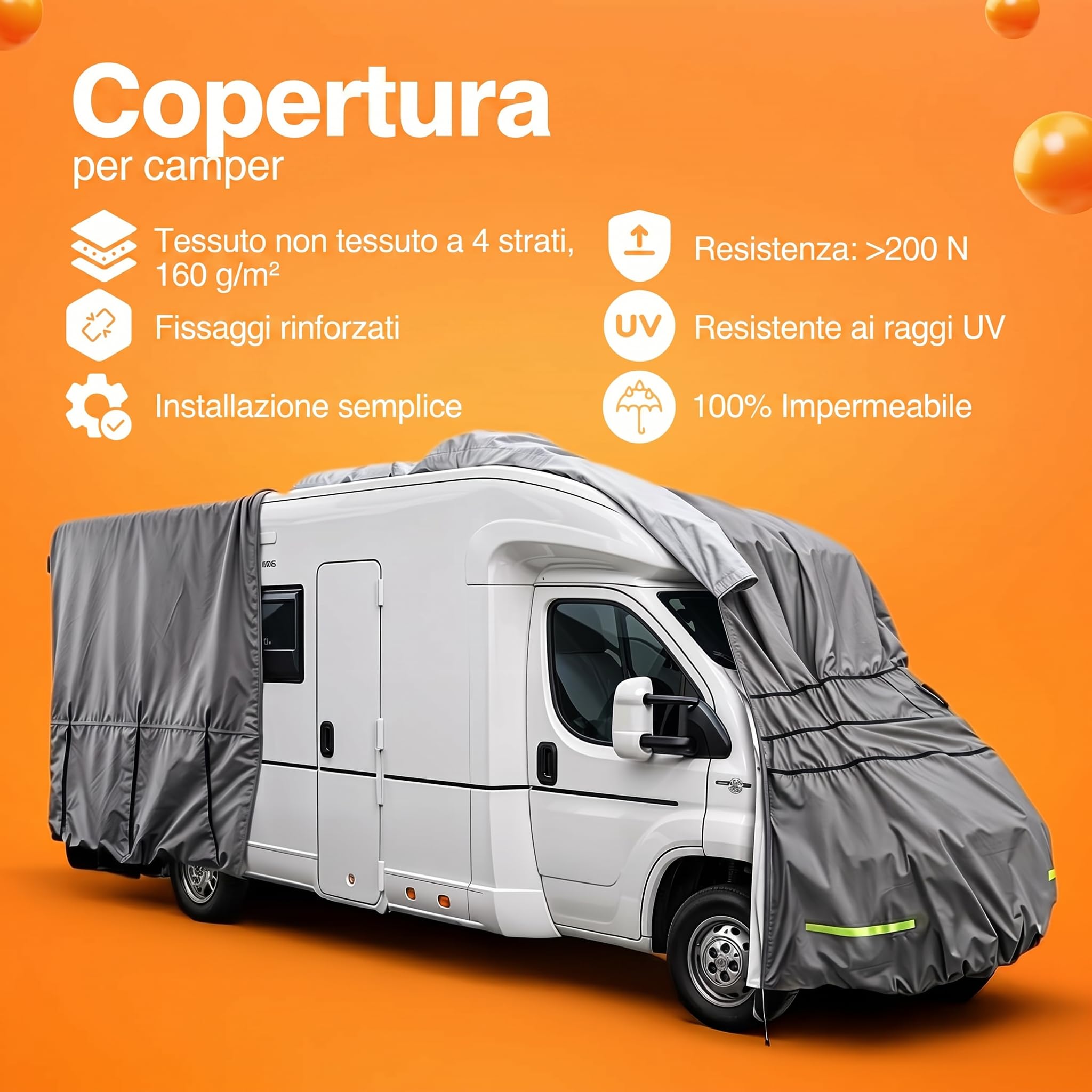 Telo protettivo a 4 strati per camper, resistente alle intemperie e traspirante, resistente ai raggi UV, resistente agli strappi e alle intemperie, per inverno ed estate, 750 x 235 x 270 cm
