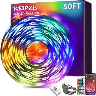 Ksipze led Lights Strip for Bedroom 50FT Smart Music Sync RGB Color Changing with App and Remote Control, Power Supply Led...