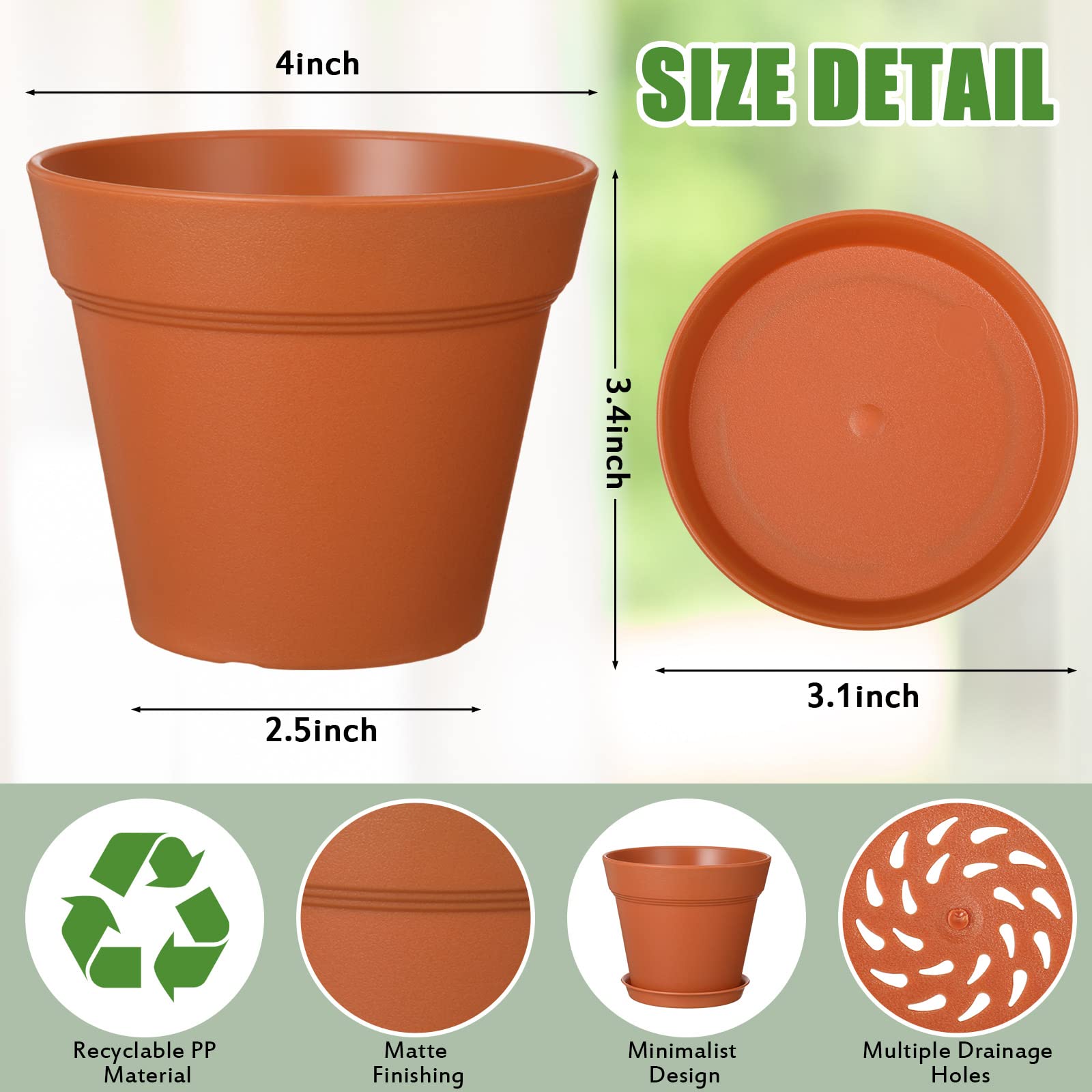 Mumufy Lot de 54 Petits Pots de Fleurs en Plastique de 10,2 cm avec Trou de Drainage et Soucoupe pour Fleurs, Plantes succulentes, Cactus et Toutes Les Maisons d'intérieur (Terre Cuite)