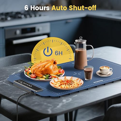 Miniatura 7 de Tapete de calentamiento para alimentos, calentador de alimentos con temperatura ajustable de 4 niveles, calefacción de superficie completa,