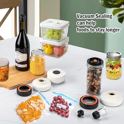 Miniatura 7 de BANORES Kit de sellado al vacío eléctrico para tarros Mason de boca ancha y boca regular, sellador al vacío automático multifunción con 2 tapas de