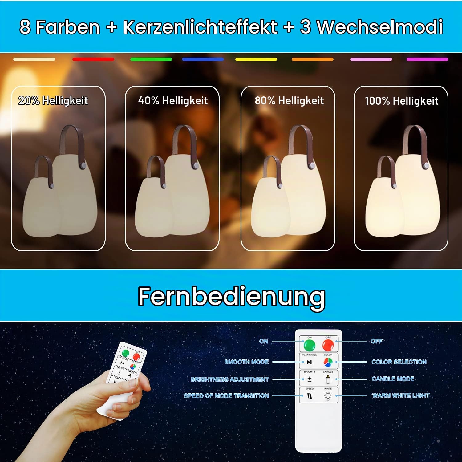 MALUX 2 Stück LED Outdoor Lampe Dimmbare Kabellose Tischlampe IP44 Laternen mit Fernbedienung für Balkon Garten Hof und Camping