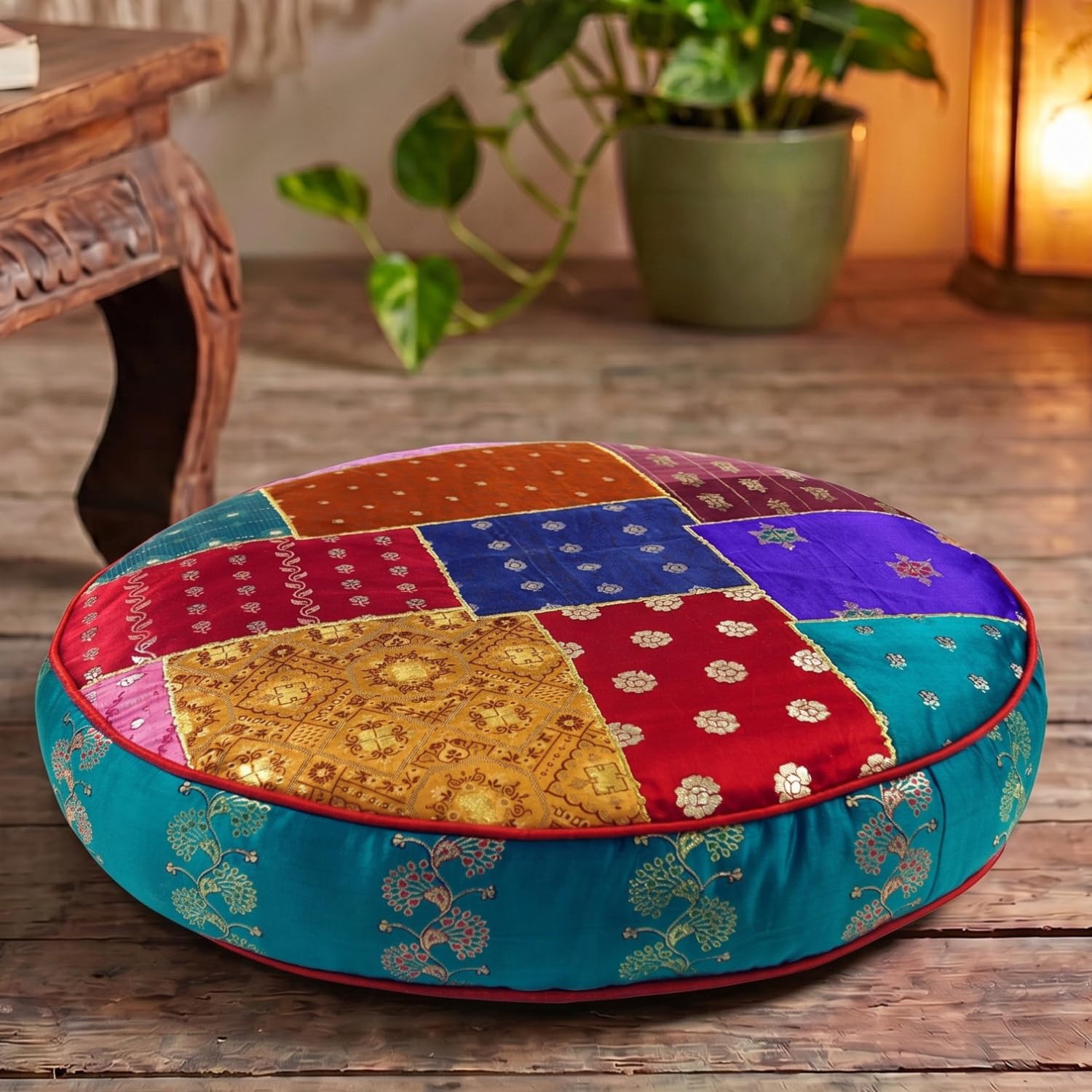 GURU SHOP Orientalisches Patchwork Kissen 40 cm, Sitzkissen, türkis/bunt