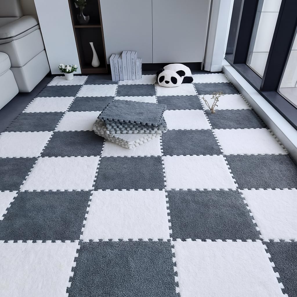 Maricha Interlocking EVA Foam Floor Mat Tiles Grey White | Non-Slip Base, Easy to Clean, Kids & Baby Play, Soft Cushioned Surface, Puzzle Fit Design-image-11