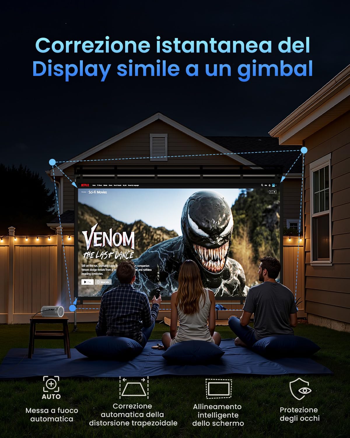 JMGO PicoPlay 1080P Proiettore Portatile Intelligente, GTV, Netflix, 400 ISO Lumen, 8W Dolby Digital, 3D Attivo, HDR10, Mini Proiettore con Wi-Fi e Bluetooth per Casa, Esterni, Include Liltro Ottico