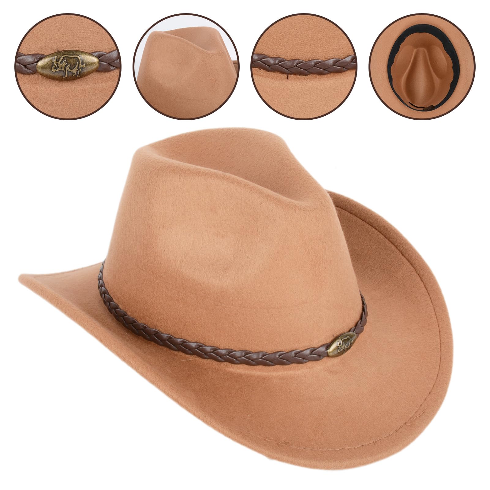 Sombrero vaquero para hombres y mujeres, ligero, hecho a mano, duradero, ala ancha, occidental, para vaqueros, vaqueras, mujeres, color caqui