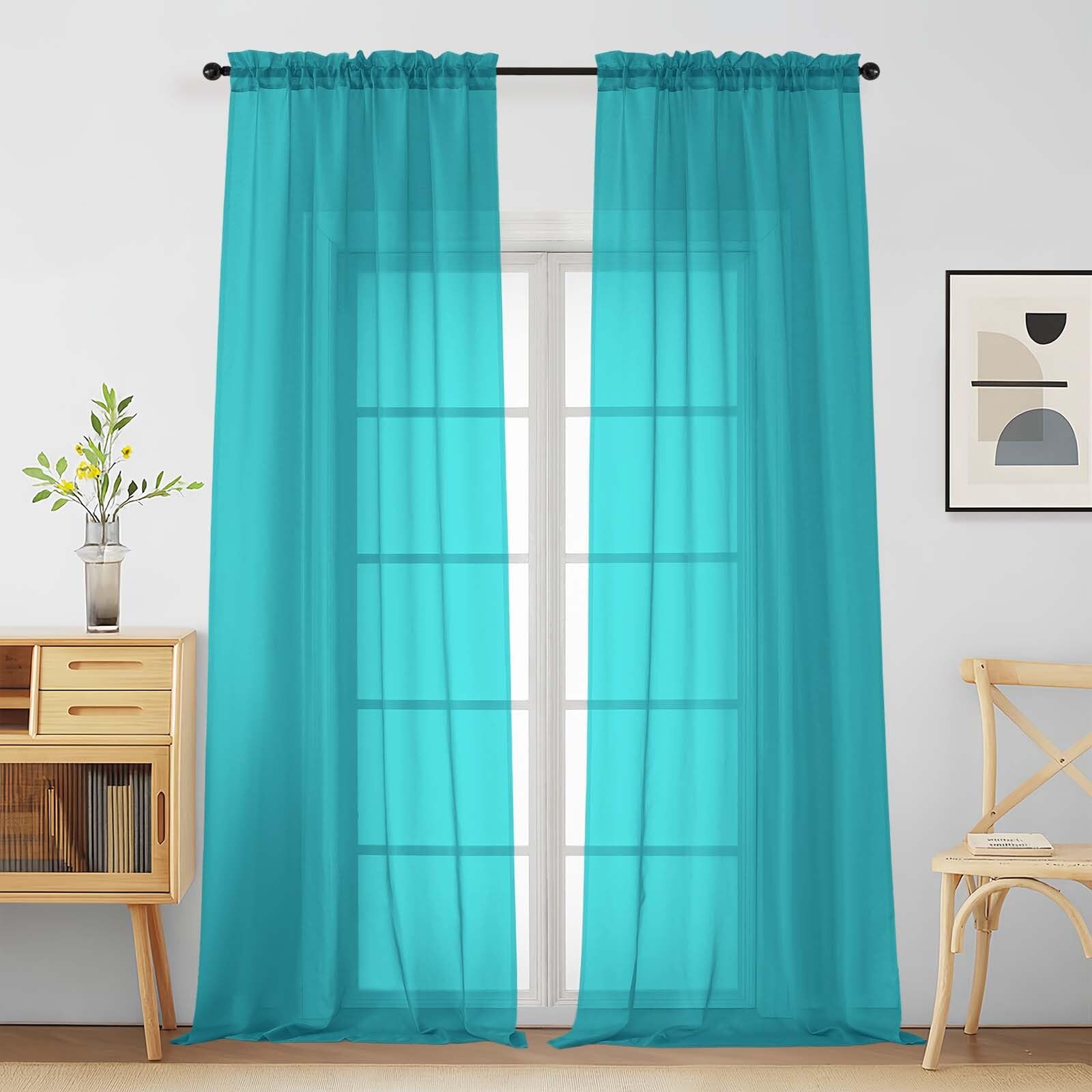 Ebesto Turquoise Sheer Curtains for Window 96 Inches Long 2 Panels, Soft Airy Light Filtering Voile Sheer Curtains for Living Room Bedroom, Dual Rod Pocket Elegant Window Drapes, 2x42Wx96L Inches โ image 1
