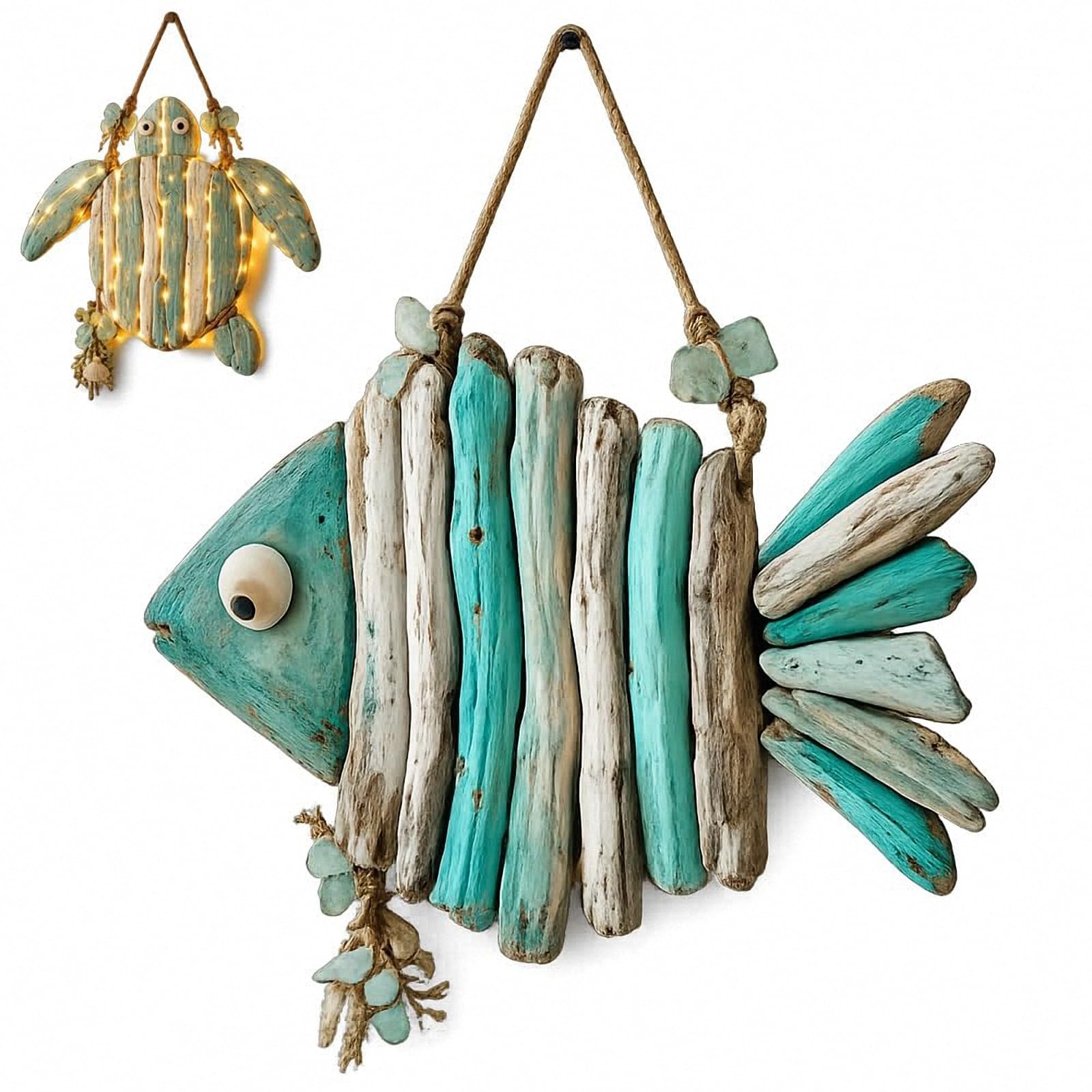 Decorazione da Parete a Forma di Pesce in Stile Costiero con Luci，A