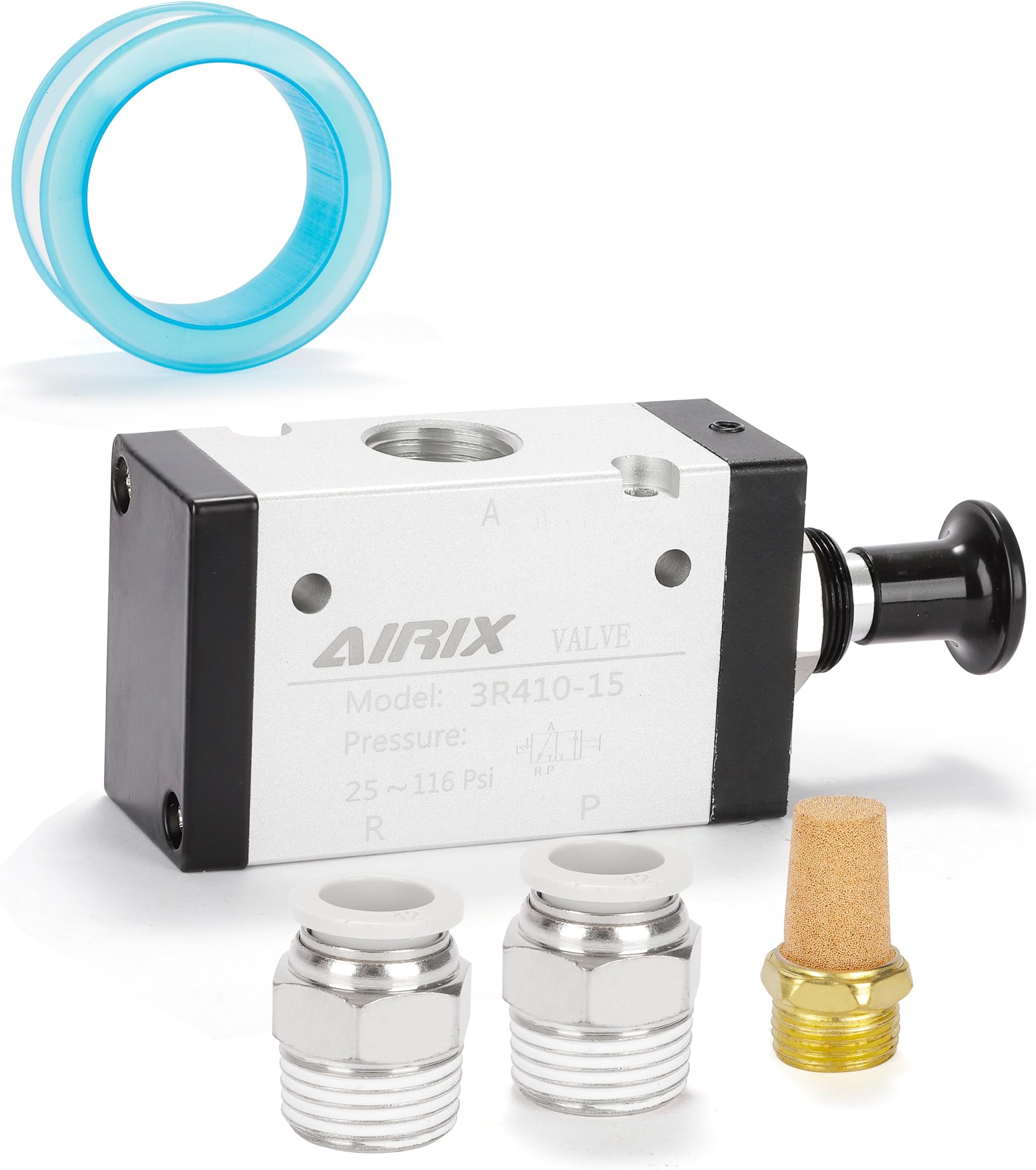 - 3R410-15 Pneumatic Push-Pull Valve, 3 Way 2 Position Hand Lever Air Control Valve, 1/2" NPT Manual Direct Acting Type for Pneumatic System