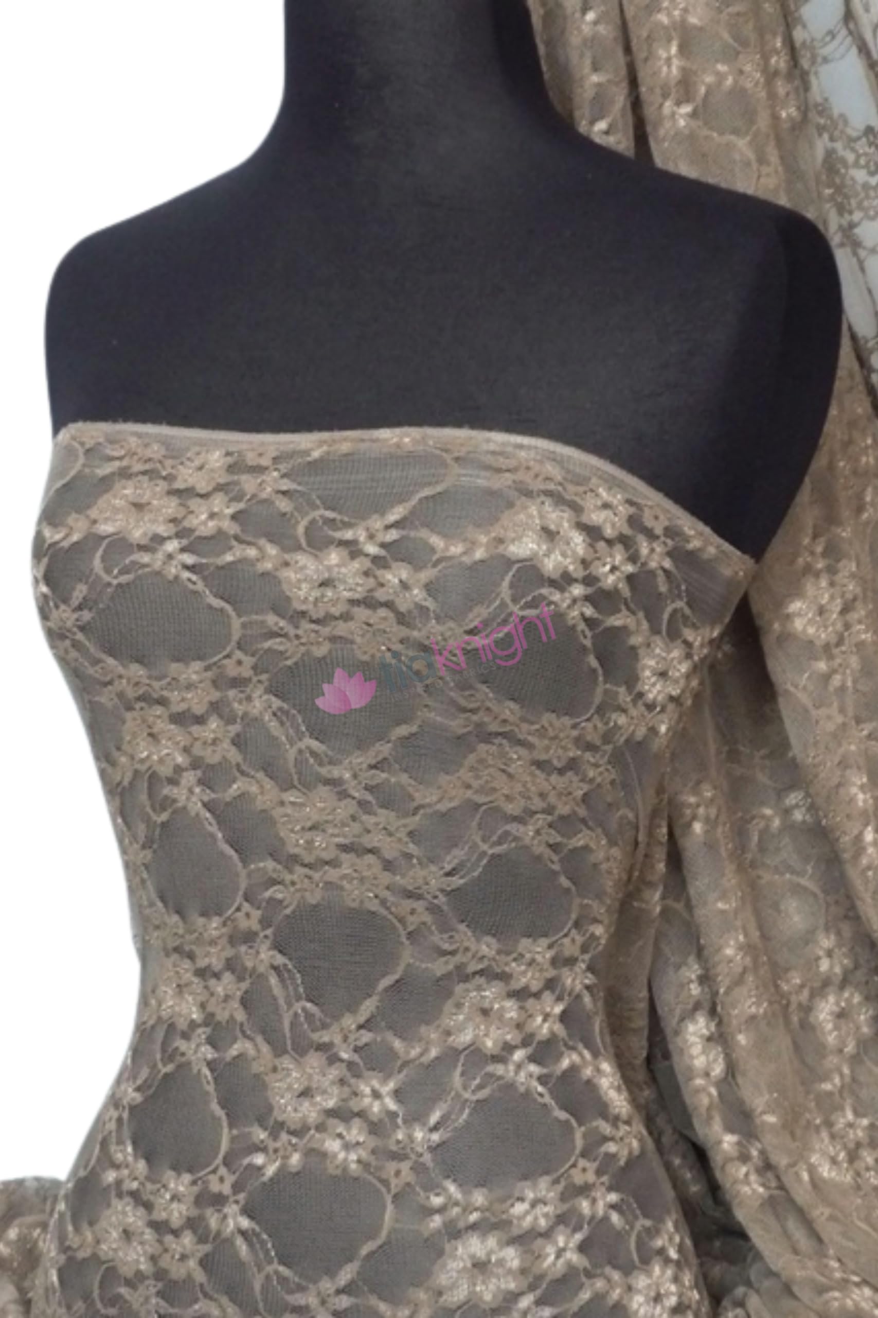 Flower Stretch Lace Fabric | Dressmaking & Dance Wear Material | Sold by The Metre | Same Day Dispatch | by Tia Knight (Taupe)