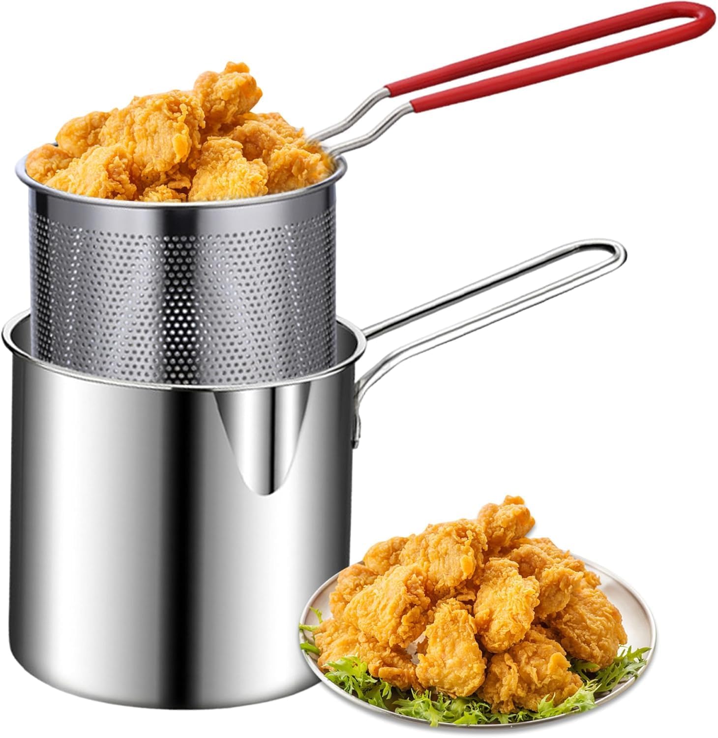 DRAPN Unique 1200 Ml Stainless Steel Deep Fryer Pot With Basket With Long Handle Oil Drip Drainer Rack Suitable For Frying French Fries-Chicken Wings-Pasta Used For Home-Hotel-Retaurant-image-49