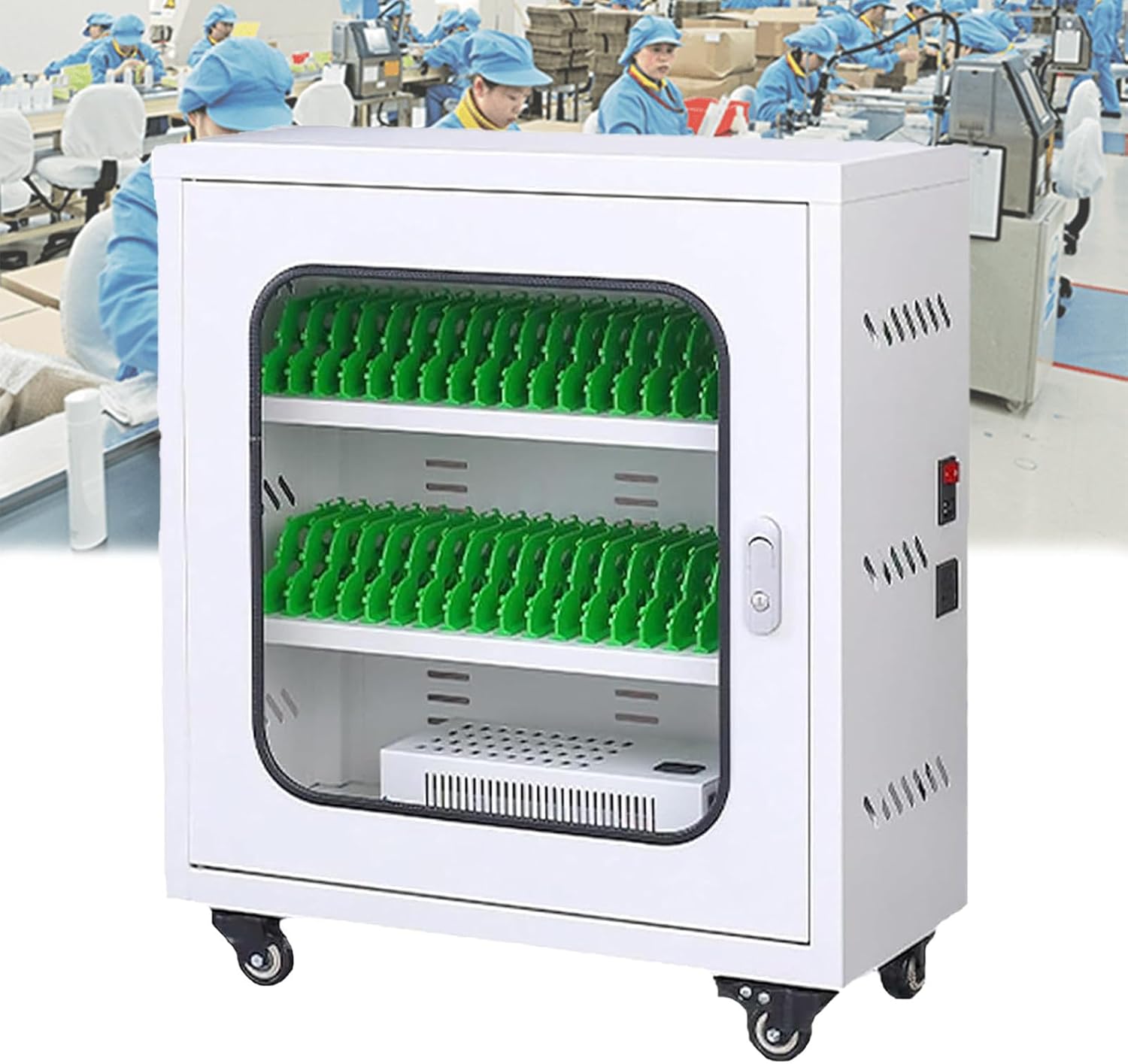 Cell Phone Locker Box for Classroom with Door Locks and Keys Clear Acrylic Jail Storage Cabinet，Mobile Charging Cart with 40 Slots, Cell Phone Storage and Charging Station, Pre-Built Cabinet