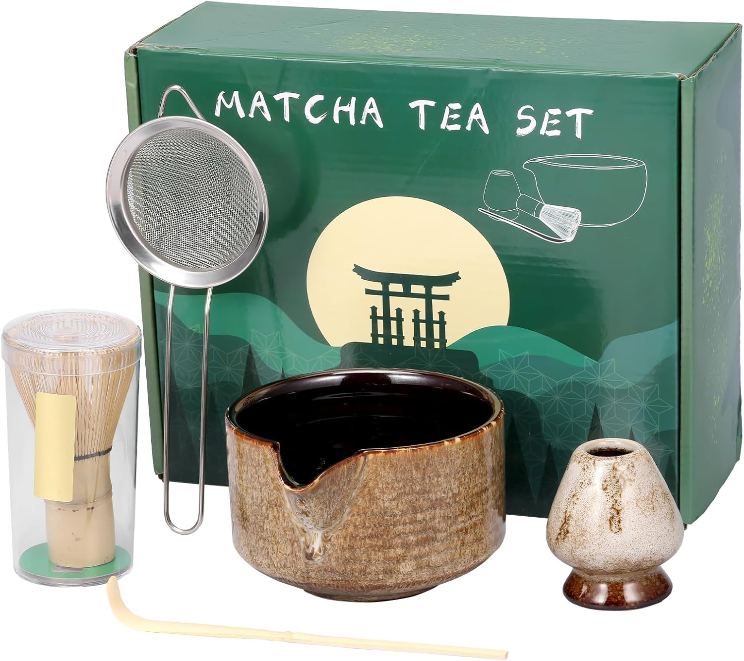 Matcha Whisk Set Safe Japanese Matcha Tea Making Tools Kit Elegant Bowl Whisk Holder Set Sturdy Holder Scoop Kit for Tea Lovers(white)