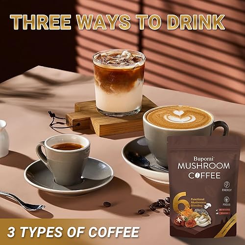 Miniatura 8 de Café de hongos, café instantáneo de hongos con 6 hongos melena de león, cordyceps, cola de pavo y otros para energía, concentración, digestión,