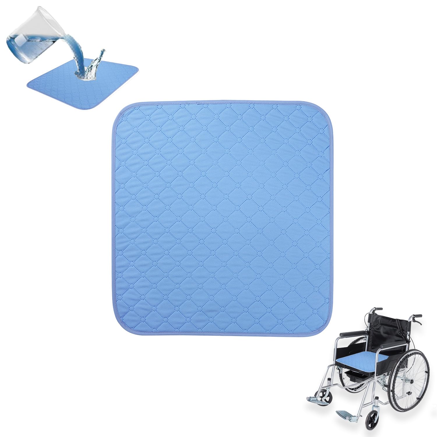 Pack of 2 Washable Incontinence Pads (51 x 56 cm), Absorbent & Waterproof Bed Pad, Non-Slip Seat Pads for Wheelchair/Deck Chair, Reusable