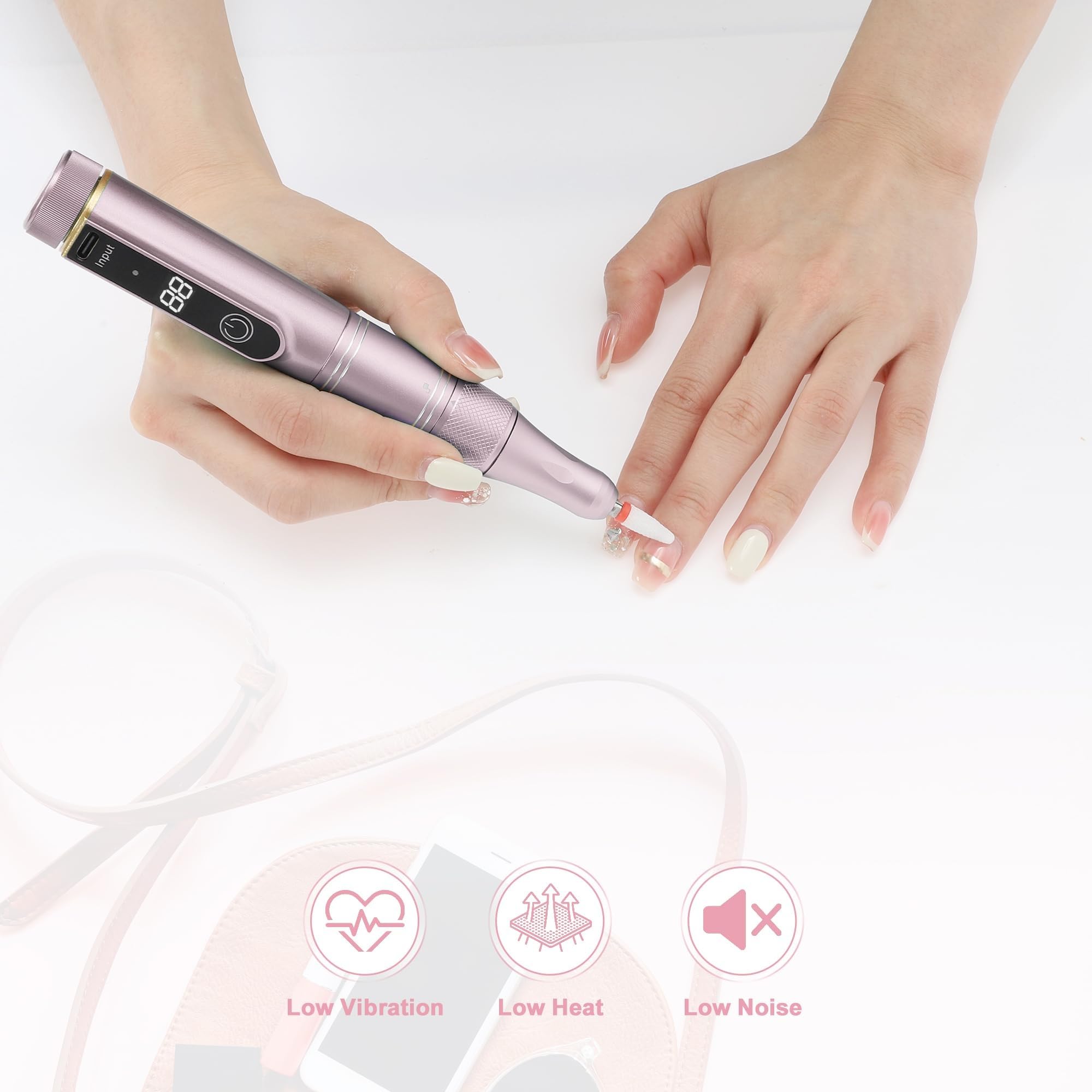 Lima de uñas inalámbrica, pulidora eléctrica de uñas, 35000 RPM, velocidad ajustable, aleación de aluminio, carga USB portátil, ideal for el cuidado de las uñas y salones de belleza.(Rose gold)